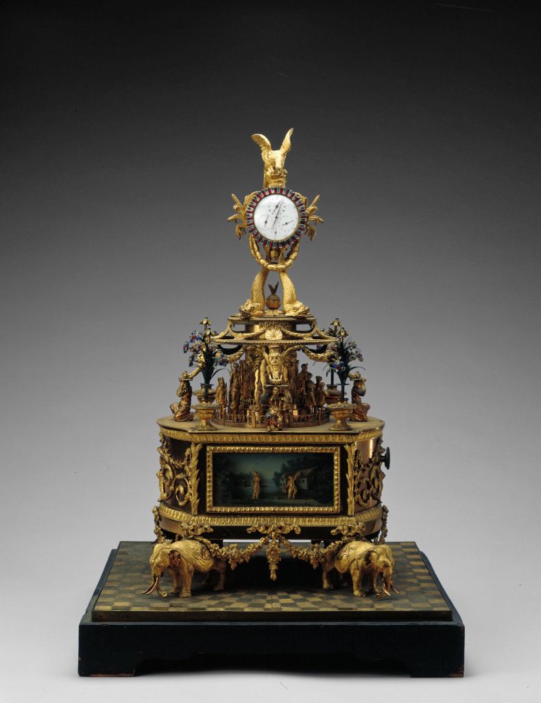 铜镀金四象驮跑人转四角花日历表